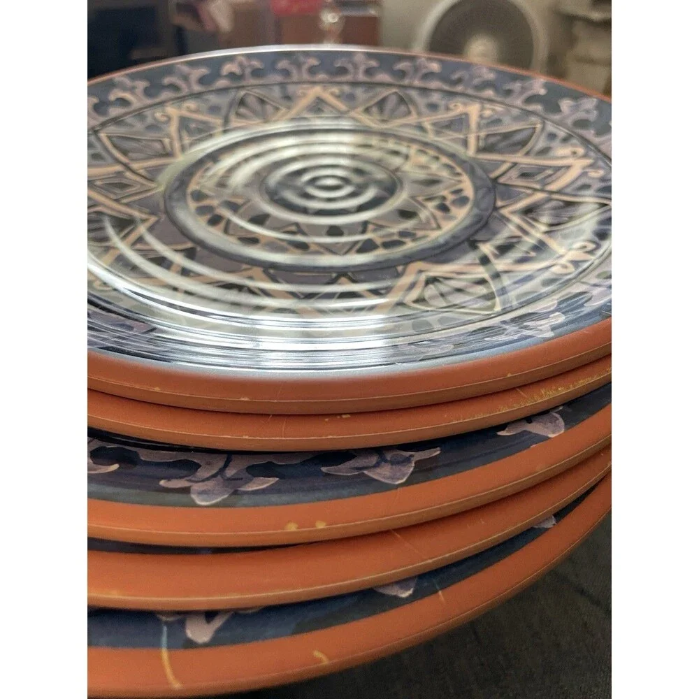 TOMMY BAHAMA Spanish Blue Tile Melamine Terracotta Dinner Plates 10.5